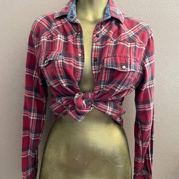 JACHS GIRLFRIEND Bea SNAP Button Western Plaid FLANNEL Shirt Small - Picture 6 of 11